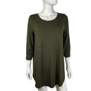 Zenana Premium Soft 3/4 SleeveRound Hem Dark Olive Tunic Tee